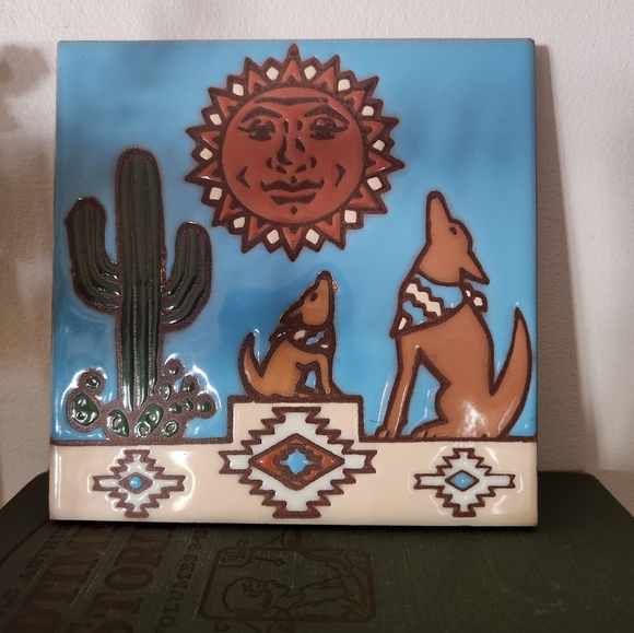 Earthtones The Serenading Coyotes Southwestern Tile Art 1995 - Picture 3 of 5
